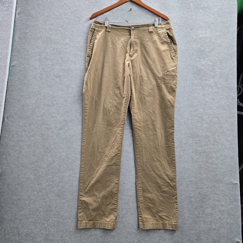 Columbia Men Pants 34W 34L Khaki Chino Twill Button 32" Inseam Logo Outdoor